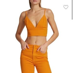 Alice and Olivia Carli Bra Top Tangerine Denim Crop Plunging Vneck Sz 10 NEW